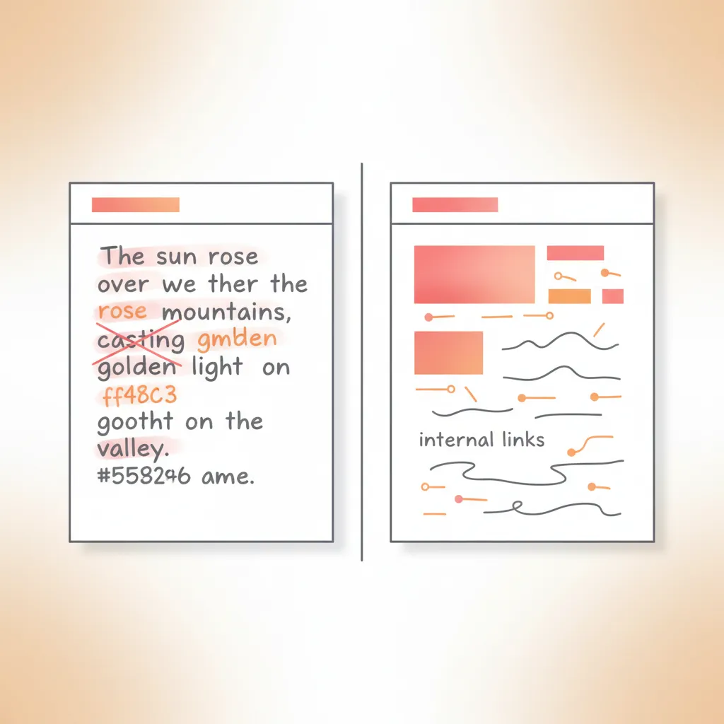 Split comparison showing AI rewriter changing sentence structure while leaving keyword placement and heading hierarchy unchanged